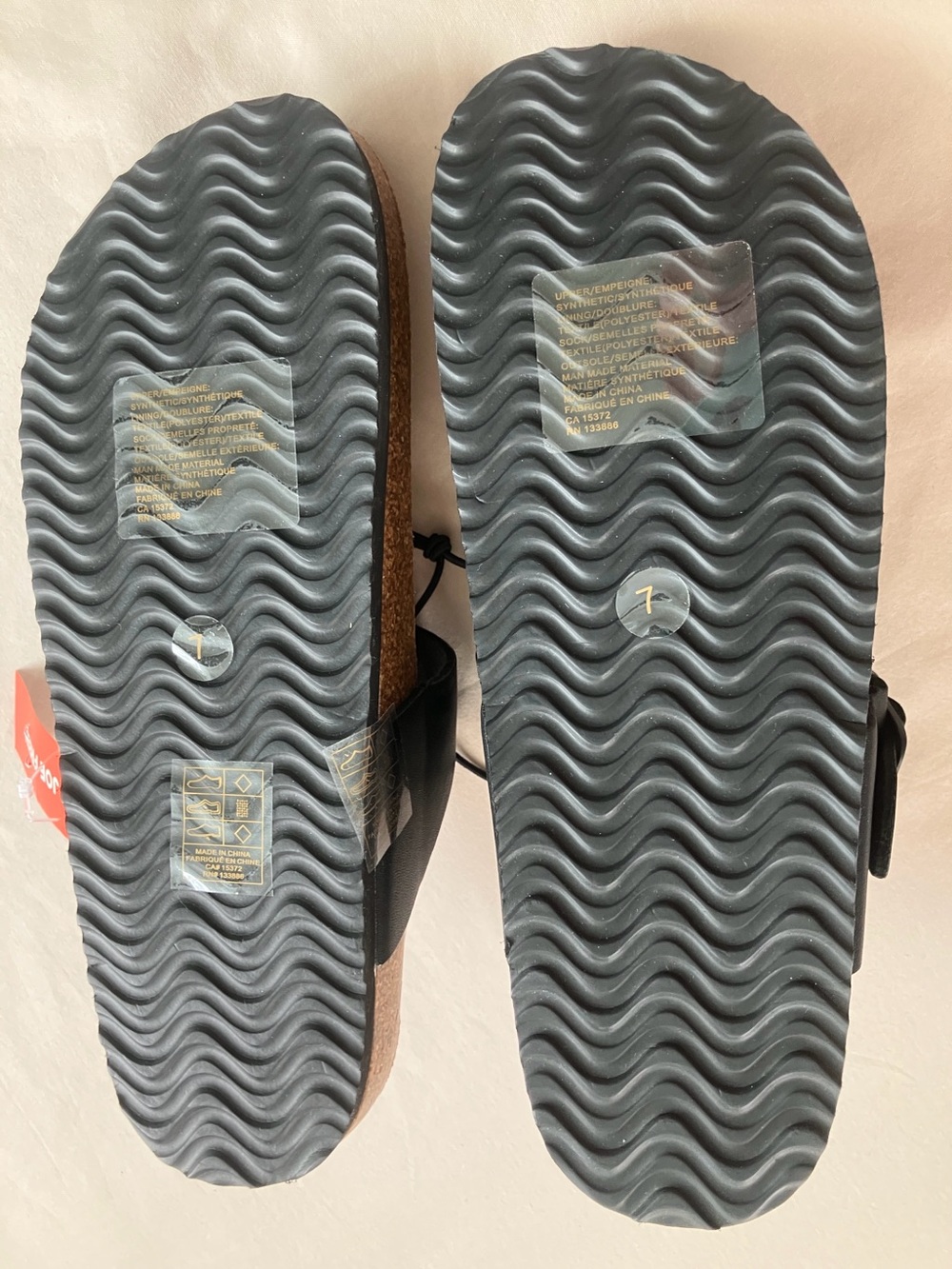 Joe Fresh Buckled T-Strap Sandals Size 7 Black Cork Footbed NWT - Picture 9 of 11